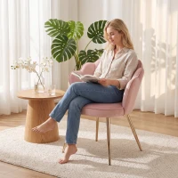 HOMCOM Accent Chair Velvet Upholstered Armchair Lotus Back Heart Pillow Lumbar Pillow Metal Legs Soft Pink(m-8)