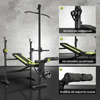 HOMCOM Banco de Pesas Multifuncional con Entrenador de Polea Banco de Musculación Reclinable con Altura Ajustable para Fitness Entrenamiento Completo en Gimnasio y Casa Carga 300 kg Negro(m-7)