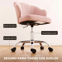 HOMCOM Silla de Oficina Forma de Pétalo con Ruedas de Terciopelo Función Basculante Asiento Ancho Altura Ajustable Rosa(m-7)