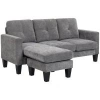 HOMCOM Sofá Chaise Longue Sofá em Forma de L Estofado em Poliéster Sofá de Canto Reversível 186x130x84 cm Cinzento Escuro(m-1)