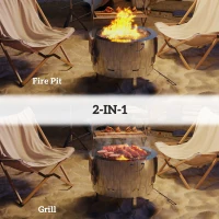 Outsunny Stainless Steel Wood-burning Fire Pit with Fire Poker - Silver(m-4)