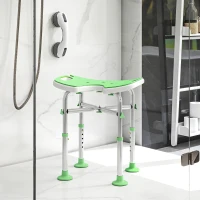 HOMCOM Tabouret de Douche, Hauteur Ajustable 39-51,5 cm, Barre d'Appui à Ventouse, Patins à Ventouse, Vert(m-9)