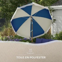 Outsunny Parasol inclinable rond Ø 225 cm avec franges polyester haute densité anti-UV mât démontable, vintage bleu et beige(m-6)