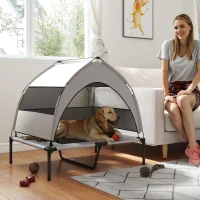 PawHut Portable Elevated Dog Bed with Removable Canopy, Cooling Raised Pet Cot for Medium Large Dogs, 92 x 75 x 85 cm(m-10)