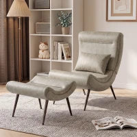 HOMCOM Sillón con Reposapiés Asiento Ancho Cojín Lumbar y Respaldo Curvo Tapizado en Leathaire Patas de Acero Blanco Crema(m-10)