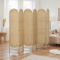 HOMCOM Paravent interieur ovale 6 panneaux 240 x 170 cm séparateur de pièce pliable, léger et tissé, bois naturel(m-10)