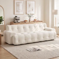 HOMCOM Canapea 3 locuri din chenille 211 cm, canapea living, șezut adânc, livrat comprimat fără asamblare, crem(m-7)