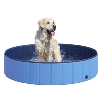 PawHut Piscina Plegable para Perros Gatos Ø140x30 cm Bañera Portátil para Mascotas PVC Antideslizante Múltiples Usos Color Azul(m-1)