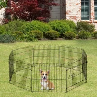 PawHut Parque de Juegos para Perros 8 Paneles 71x61 cm Plegables Jaula Metálica para Mascotas con Puerta para Jardín Patio Exterior Negro(m-2)
