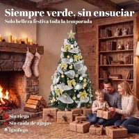 HOMCOM Árbol de Navidad 180 cm con 200 LED 800 Ramas 8 Modos Bolas Cintas y Lazos Mando a Distancia y Base Plegable Verde(m-4)