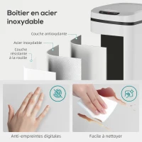 HOMCOM Poubelle de Cuisine Automatique 12 L en Acier Inoxydable, Poubelle à Capteur avec Couvercle, 28 x 22 x 41 cm, Blanc(m-7)