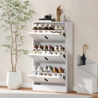 HOMCOM Sapateira para até 18 Pares de Sapatos com 3 Portas Basculantes e Prateleiras Ajustáveis Branco(m-5)