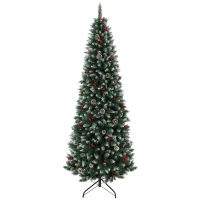 HOMCOM Brad de Crăciun Creion Nins 210 cm cu 818 Crengi Bobițe Roșii Conuri Bază Metalică Pliabilă Deschidere Automată Verde(m-7)