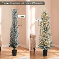 HOMCOM Árbol de Navidad Nevado con 150 Luces LED 150 cm 8 Modos 250 Ramas Verde y Blanco(m-7)