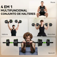SPORTNOW Conjunto de Halteres Ajustáveis 3 em 1 30 kg Conjunto de Pesos com Barras de Conexão e Pegas Antiderrapantes Verde(m-4)