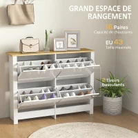 HOMCOM Scarpiera Moderna per 16 Paia Max con 4 Cassetti Regolabili e Rimovibili, in Legno, 105x26x80 cm, Bianco(m-4)