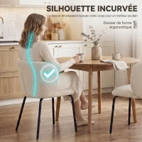 HOMCOM Lot de 2 Chaises Salle à Manger Rembourrées en Chenille, Dossier Incurvé, Pieds Métal, Style Moderne, 57x58x77cm, Beige(m-5)