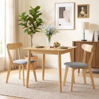 HOMCOM Set de 2 scaune de dining, scaune pentru bucătărie, șezut tapițat aspect in, spătar curbat, gri și lemn natural(m-7)
