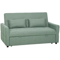HOMCOM Sofá Convertible 2 Plazas 3 en 1, Sofá Cama Clic Clac 160 cm, Respaldo Ajustable, Asiento Amplio, 2 Cojines, Verde(m-1)
