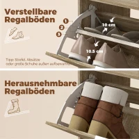 HOMCOM Schuhschrank mit verstellbaren Trennwänden, offenen Fächern und 3 Klappfächern, Naturholz(m-7)
