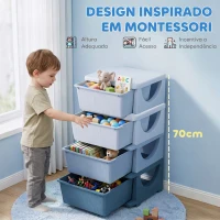 HOMCOM Organizador de Brinquedos com 4 Gavetas Torre de Arrumação para Crianças +3 Anos Cantos Arredondados e Pegas 37x37x76 cm Azul(m-6)
