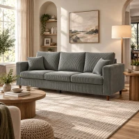 HOMCOM 3 Seater Sofa with Wide Seat, Corduroy Fabric Couch with Deep Seat, Spring Cushion, Light Grey(m-14)