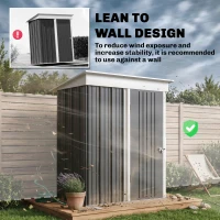 Outsunny Metal Garden Shed, Outdoor Lean-to Shed for Tool Motor Bike, with Adjustable Shelf, Lock, Gloves, 5'x3'x6',  Dark Grey(m-6)