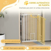 PawHut Barrera de Seguridad Ajustable con Puerta Pequeña Cierre Automático y Sistema de Doble Bloqueo 74-80x104,1 cm Blanco(m-5)