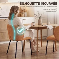 HOMCOM Lot de 2 Chaises Salle à Manger Rembourrées en Chenille, Dossier Incurvé, Pieds Métal, Style Moderne, 57x58x77cm, Orange(m-5)