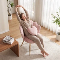 HOMCOM Accent Chair Velvet Upholstered Armchair Lotus Back Heart Pillow Lumbar Pillow Metal Legs Soft Pink(m-9)