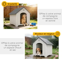 PawHut Niche pour chien extérieur, maison chien en polypropylène imperméable, ventilé, plancher surélevé, gris clair(m-6)