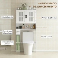 HOMCOM Estantería sobre Inodoro con Estante Ajustable 2 Puertas Soporte para Papel Higiénico y Estantes Abiertos para Baño Blanco(m-4)