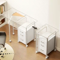 HOMCOM 105 x 51 cm Foldable Office Deskwith 3 Drawers, Extendable Top, Wheels, White(m-7)