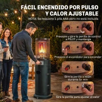 Outsunny Estufa de Gas para Terraza 11 kW con Regulación Continua Rejilla Protectora Antivuelco y 2 Ruedas Negro(m-6)