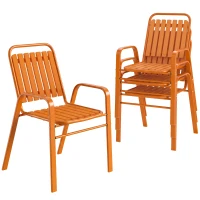 Outsunny Set 4 Sedie da Giardino Impilabili con Schienale Alto e Braccioli, in PP e Acciaio, 56x66x91 cm, Arancione(m-1)