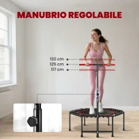 SPORTNOW Trampolino Elastico per Adulti Ø114cm, Tappeto Elastico con Maniglia Regolabile a 36 Molle Bungee, Rosso(m-4)