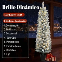 HOMCOM Árbol de Navidad Nevado con 150 Luces LED 150 cm 8 Modos 250 Ramas Verde y Blanco(m-5)