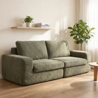 HOMCOM Sofá 3 plazas en terciopelo acanalado, sofá de salón comprimido moderno 236 cm con cojín de muelles, verde(m-2)