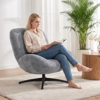 HOMCOM Fotoliu living rotativ, fotoliu lounge cu șezut lat, cotieră integrată, aspect chenille, Gri închis(m-4)