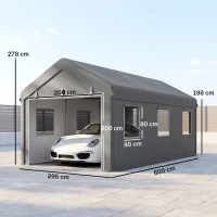 Outsunny Tente garage carport 6L x 2,95l x 2,78H m acier galvanisé PE haute densité 160 g/m²  2 portes enroulables et 6 fenêtres(m-3)