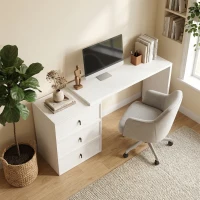 HOMCOM L Shaped Computer Desk with 3 Drawers, 163 x 39 cm Corner Desk, Thick Tabletop, Office Table, White Wood Effect(m-10)