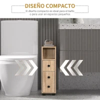 kleankin Armario de Baño con Ruedas Mueble Auxiliar para Baño con Estante Abierto Puerta y Cajón 18x30x68,5 cm Roble(m-6)