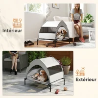 PawHut Lit pour Chien Surélevé Tente pour Chien avec Auvent Tente 3 Côtés Respirant Textilène Sac 76x61x70cm Gris Clair(m-7)