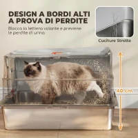 PawHut Lettiera Gatti Acciaio Inox con Coperchio, XL 90 L, Chiusa con Gradino, Paletta, Bordi Alti, Grigio Chiaro(m-6)