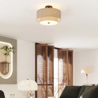 HOMCOM Plafonnier, suspension à double abat-jour effet lin, taupe(m-4)