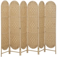 HOMCOM Paravent interieur ovale 6 panneaux 240 x 170 cm séparateur de pièce pliable, léger et tissé, bois naturel(m-1)