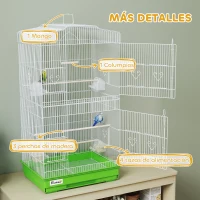 PawHut Jaula para Pájaros Pajarera de Metal con 4 Comederos 3 Perchas Columpio y Bandeja Extraíble Asa 46,5x35,5x92 cm Verde(m-6)