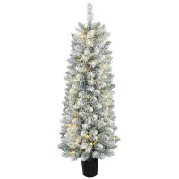 HOMCOM Árbol de Navidad Nevado con 100 Luces LED 120 cm 8 Modos 180 Ramas Verde y Blanco(m-11)