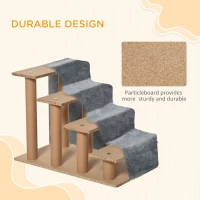 PawHut Four-Step Dog Stairs, with Washable Plush Cover, for High Bed Sofa, Dog Stairs for Small Dog and Cat - Light Grey(m-6)