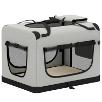PawHut Sac de transport souple pour chien avec sangle à boucle de sécurité, coussin lavable et gamelle pliable, gris clair(m-1)